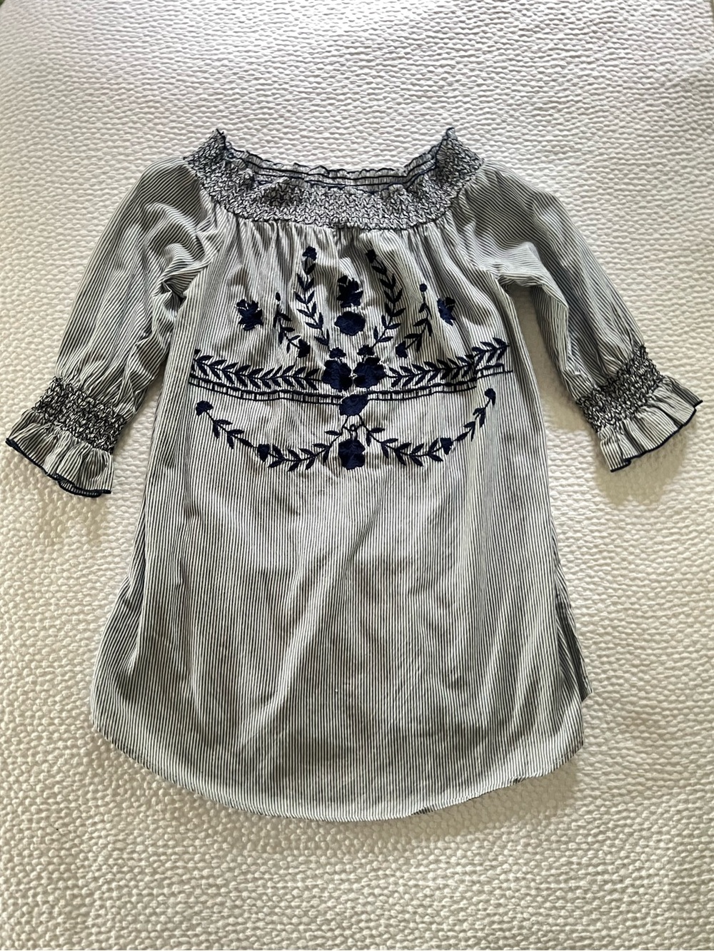 Women's Navy Embroidered Off-Shoulder Peasant Dress